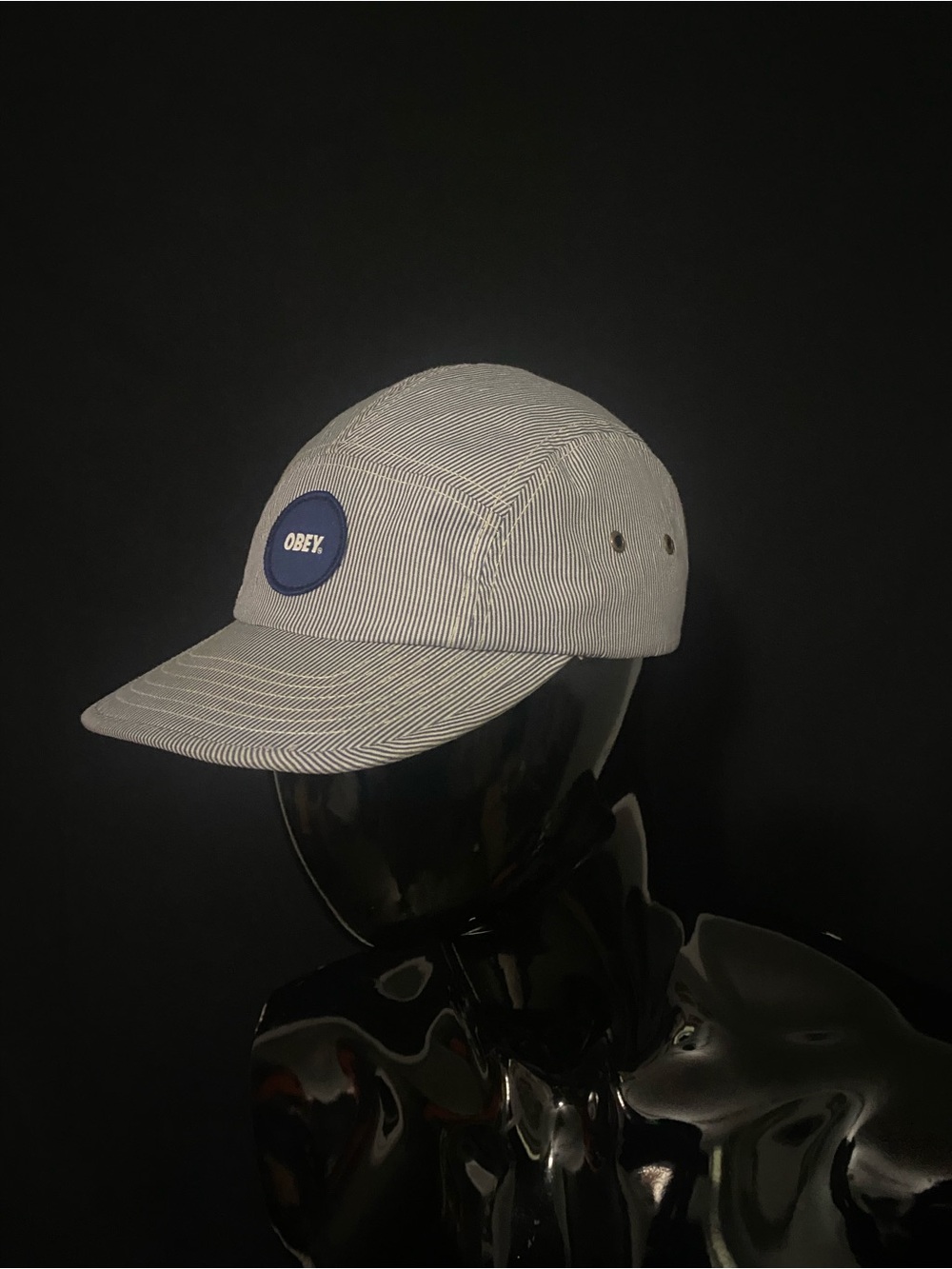 Obey Pinstripe 5-Panel Cap with Navy Patch